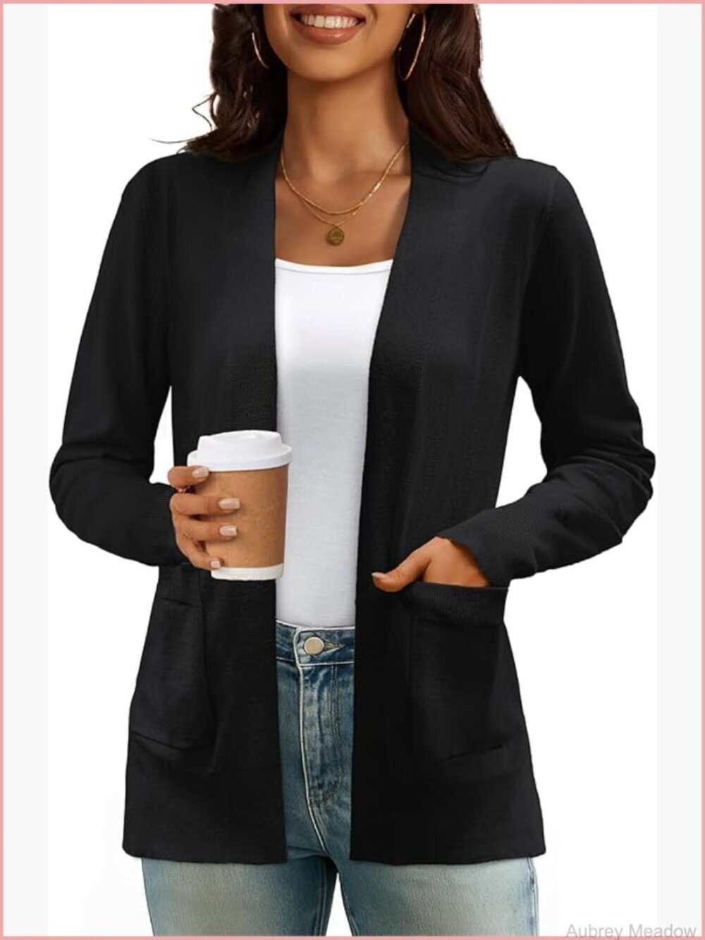 Womens Open Front Knit Cardigan Sweater with Pockets Long Sleeve